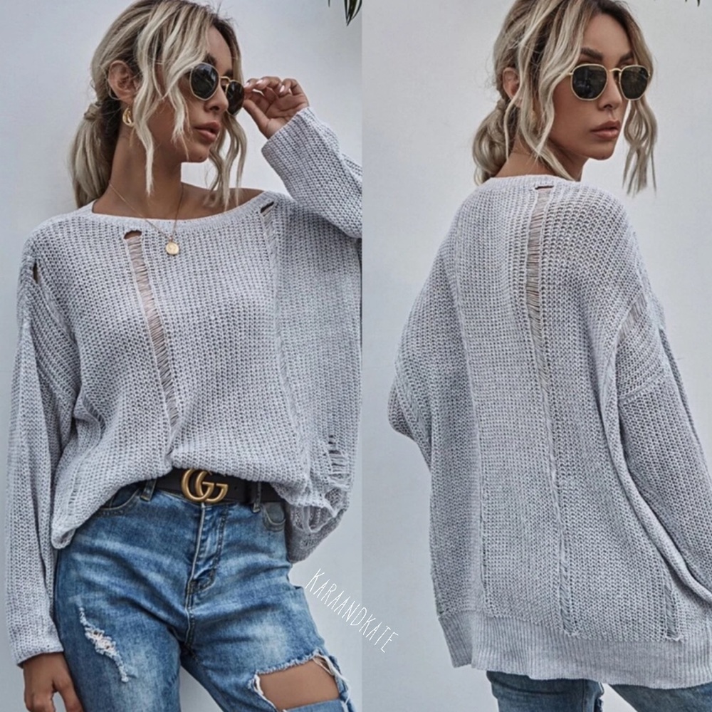 Distressed Sweater- BLACK - Picture 6 of 8